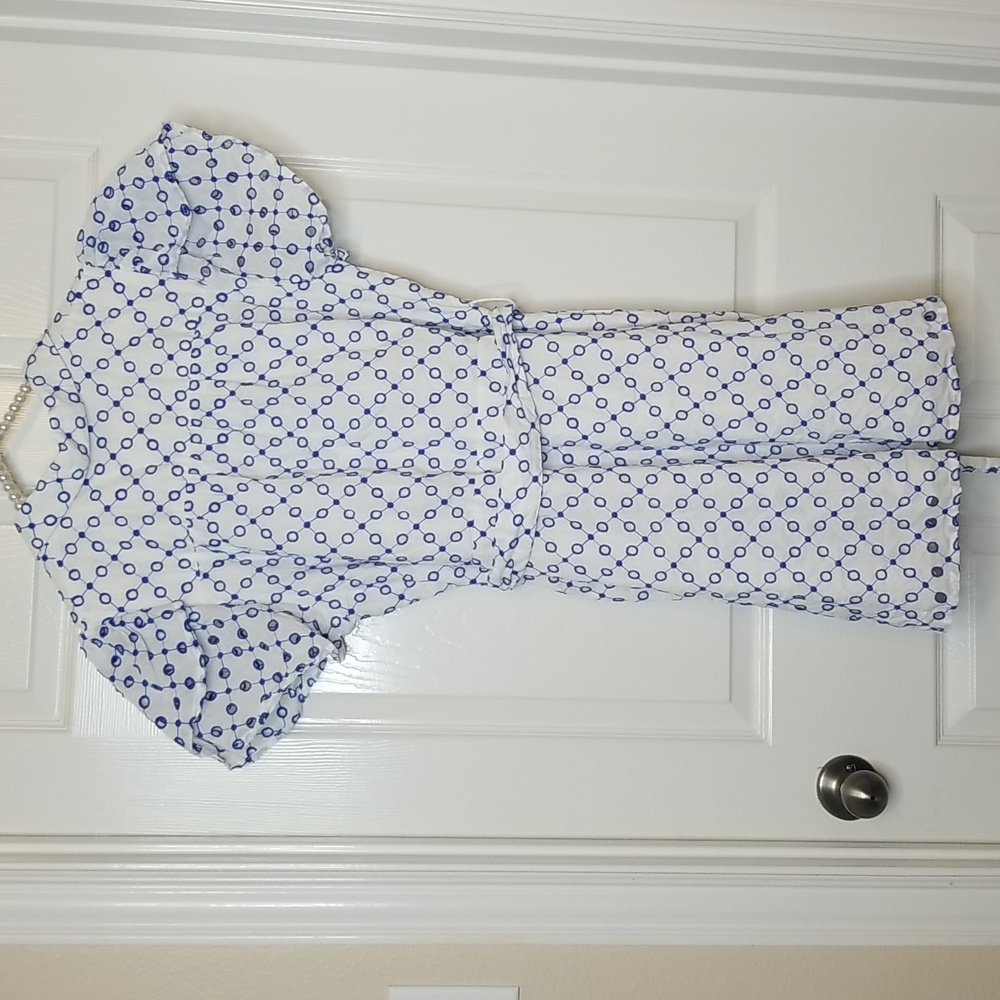 Alexis Dot Tulip Short Sleeve Blue White Embroidered Mini Dress - Picture 8 of 16